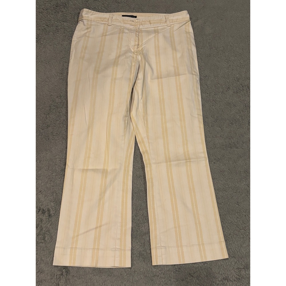Kenneth Cole New York Petite Striped Wide Leg Pants Cream Tan 6P Cotton Blend